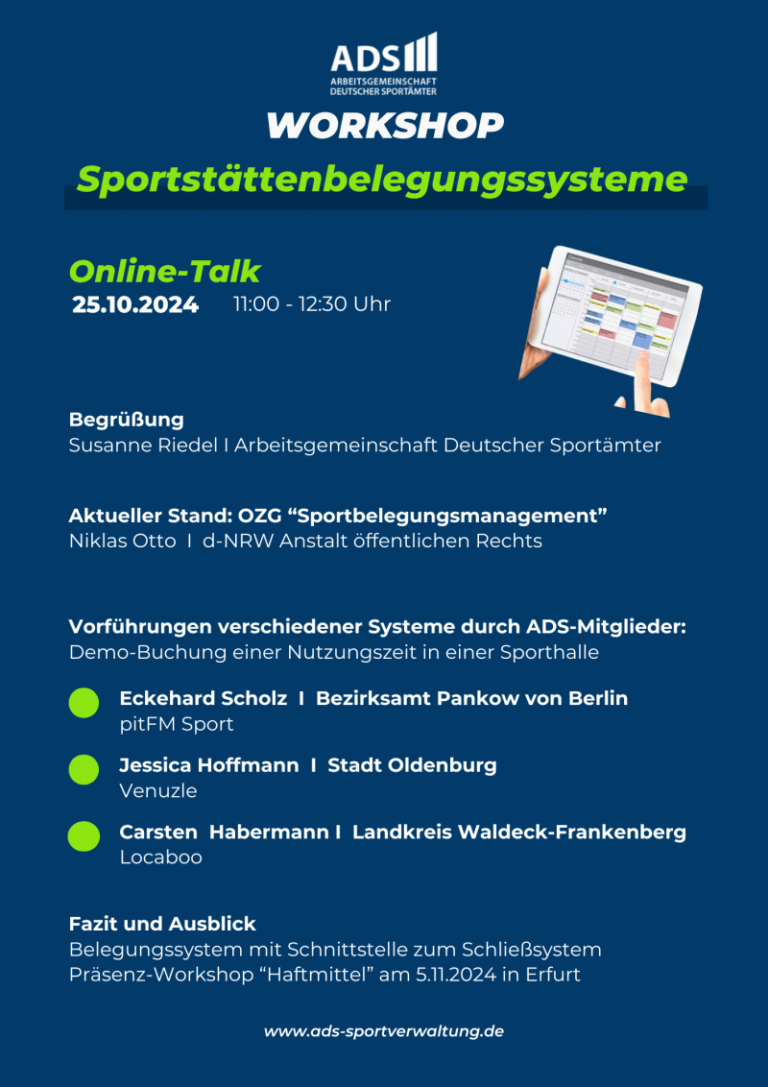 Sportstättenbelegungssysteme beim ADS-Online-Talk am 25.10.2024